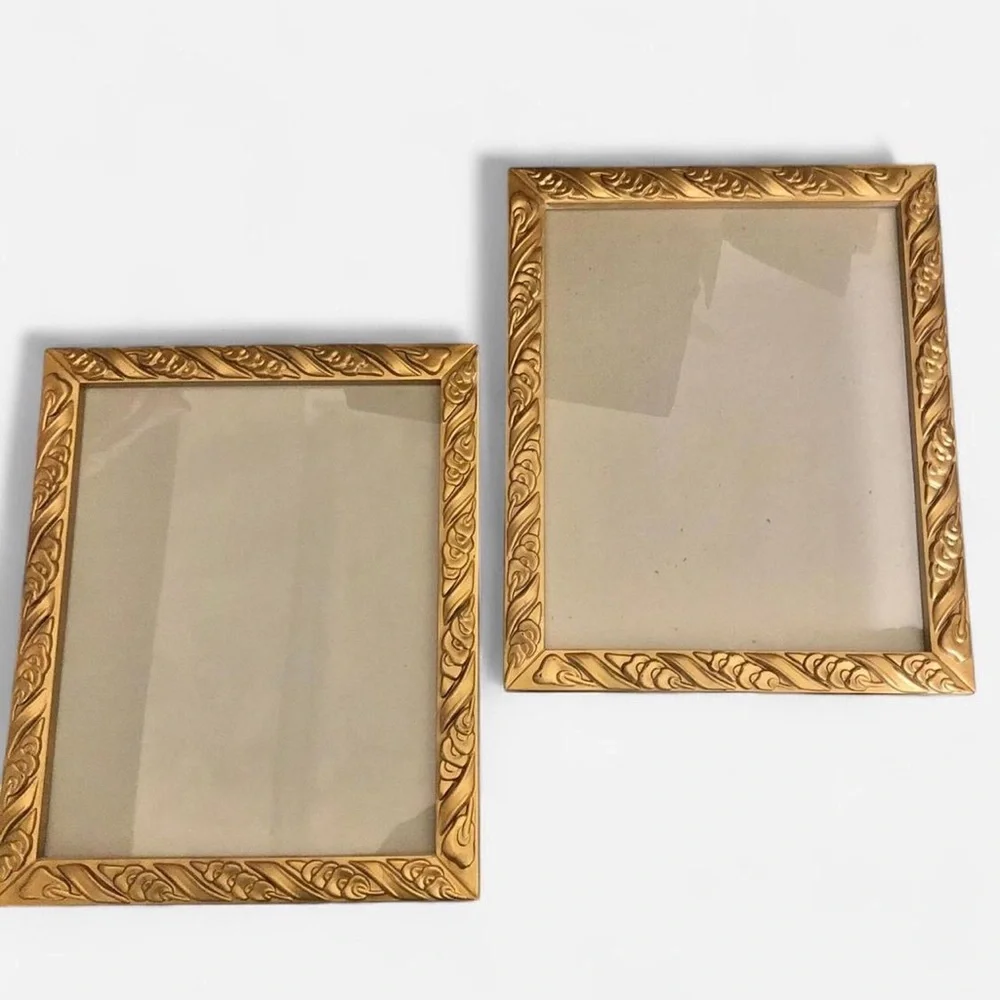 Gold vintage antique looking picture frame MCM retro carved (set of 2) 8”x10”